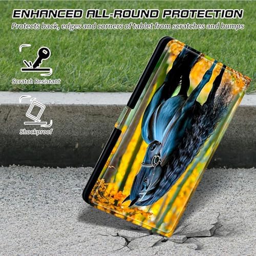 Universal Case for T-Mobile Revvl Tab 2 10.1" Model:9185W 2025/Revvl Tab 5G 10.36" 2023, 360 Degree Rotating Kickstand Protective Stand Shell Cover for 9"-10.5", Maple Leaf Black Horse