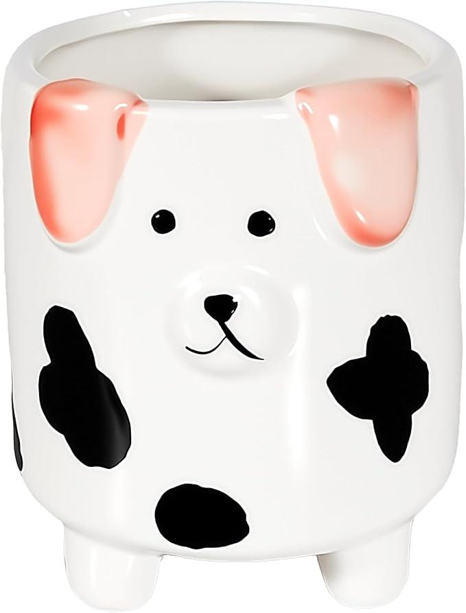 Ceramic Dog Shaped Pen Pencil Holder for Desk Decoration Accessories Dog Decor Makeup Brush Pen Cups Succulent Plant Pot Office School Ideal Gifts for Women, Mom or Birthdays