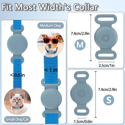 Waterproof Dog Collar with Airtag (1st & 2nd Gen) Holder, 1 Pack | Lightweight Silicone Hidden AirTag Holder for Dog Collar, Anti-Lost AirTag Case for Pet Cat Dog (Light Blue)