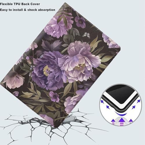 Tablet Case for iPad Air 11 Inch M3/M2 (2025/2024),iPad Air 5th/4th Gen (2022/2020),Shockproof Protective Cover with Stand,Auto Wake/Sleep,Purple Peony