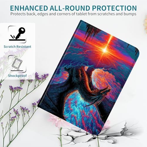 Case for Samsung Galaxy Tab A 10.1" 2016 SM-T580/T585/T587, 360 Degree Rotating Stand with Multi-Angle Vertical & Horizontal Viewing Shockproof Shell for Women Men, Sunset Dragon