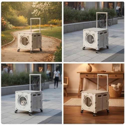 Outdoor Travel Cart Foldable Pet Trolley Carrier Wagon with Pull Handle and Caster Wheels Front Viewing Window and Panels PP Suitable for Stations, Array, Advanced Gray