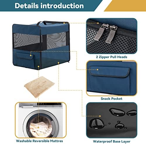 PETSFIT Portable Dog Crate, Dog Travel Crate - 31 Inch with Thicken Mat, Easy to Fold, Sturdy and Portable, Perfect for Traveling, Foldable Dog Crate Navy Blue
