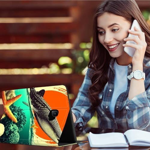 for Samsung Galaxy Tab A 10.1" 2016 SM-T580/T585/T587 Case | Slim Leather Smart Cover with Multi-Angle Anti-Slip Stand [Auto Wake/Sleep] Shell for Women Men - Whale Sunset Starfish