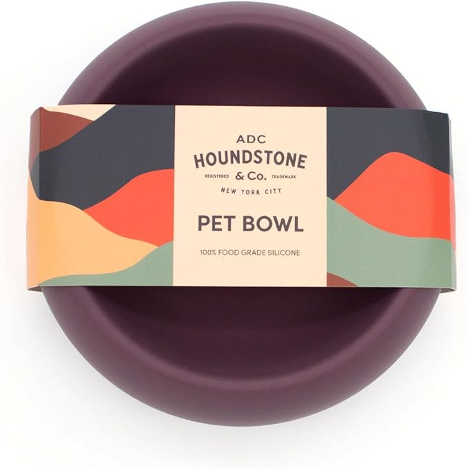 Houndstone Silicone Dog Bowl, BPA Free, 1 Cup Capacity, Non-Slip Base, Dishwasher Safe (Plum)