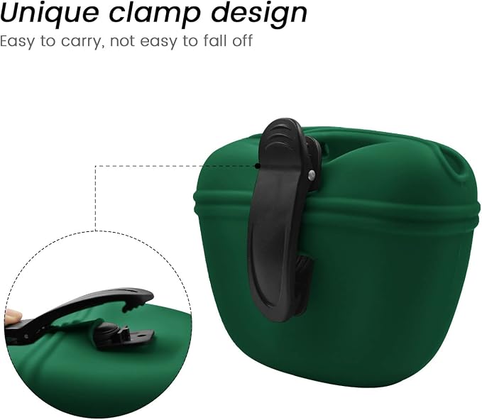 AUDWUD Silicone Dog Treat Pouch with Clicker Magnetic Closure Secure Clip | Upgraded clip keeps your treat pouch secure during training.Magnetic closure allows fast one hand access.Includes dog click