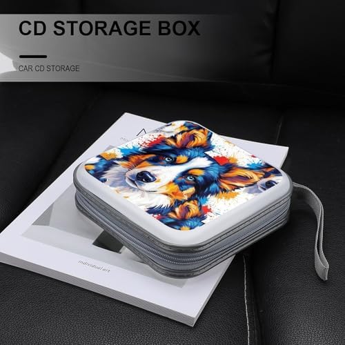 DVD Storage Binder for 40 Discs German Shepherd Dog, Hard Shell Protective Wallet with Handle, Portable CD Organizer for Car Travel
