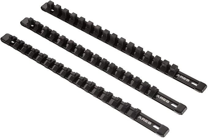ARES 70087 3-Pc 1/4,3/8,1/2-In Socket Rail | Part No. 70087; 1/4-Inch, 3/8-Inch, and 1/2-Inch Drive Rails Hold 48 Sockets and Keep Your Tool Box