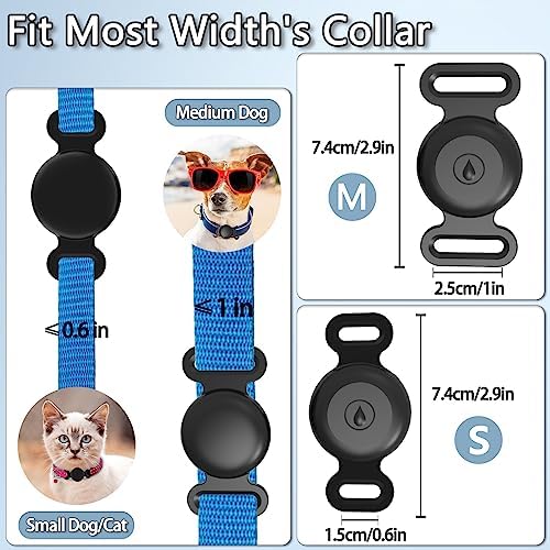 Waterproof Dog Collar with Airtag (1st & 2nd Gen) Holder, 2 Pack | Lightweight Silicone Hidden AirTag Holder for Dog Collar, Anti-Lost AirTag Case for Pet Cat Dog (Black & Navy)