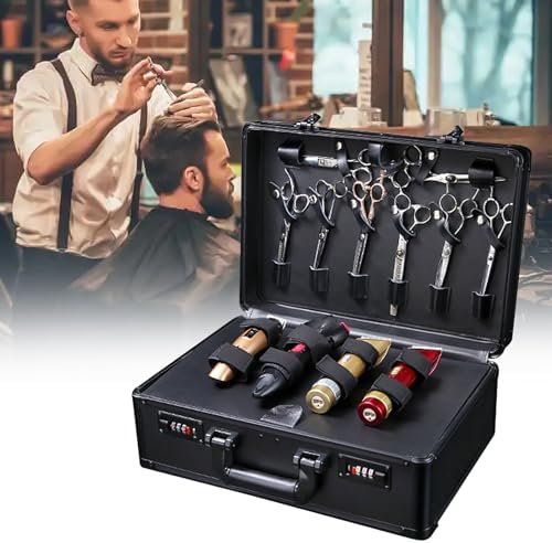 Professional Barber Case, Beauty Salon Barber Case with Code Lock, Hair Stylist Tool Kits Organizer Barber Travel Carry Case Hairdresser Tool Box for Beauty Salon Makeup Artist (Black)