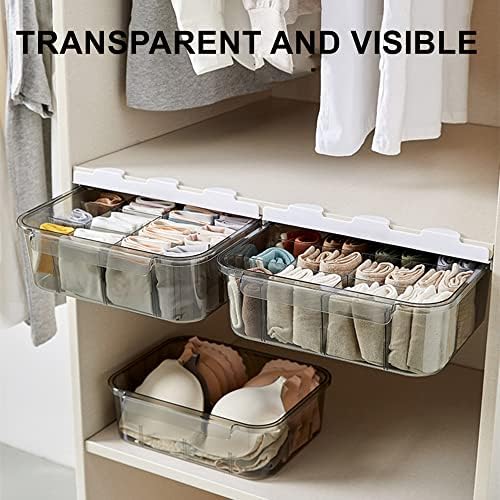 Xicennego Pull-out Closet Underwear Storage Box, Plastic Drawer Underwear Organizer Divider, Wardrobe Organizer Drawer for Socks, Underwear, Bra, Tie (Grey)