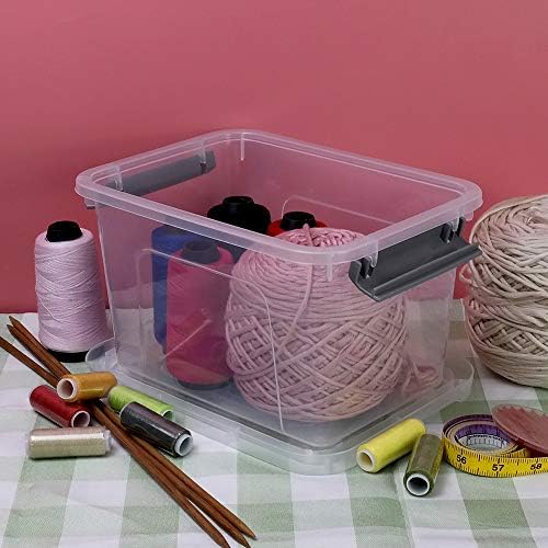 Farmoon 6 Quart Clear Storage Bin, Latch Box with Grey Handle, 6 Packs