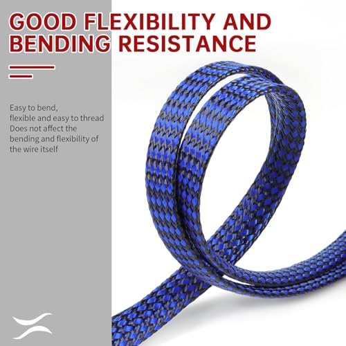 Expandable Braided Cable Sleeve, PP Yarn + PET Braided Expandable Sleeving Cable Management Protection High Density PET Wire Cover Sheath for Cables (Blue Black, 12mm-49ft)