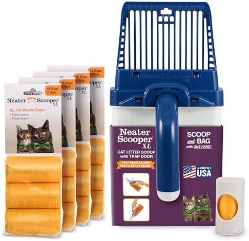 Neater Pet Brands Neater Scooper XL Cat Litter Scoop, 195 Refill Bags – Extra-Large Capacity Mess-Free Cat Litter Scooper with Bag for Large & Multiple Cats, Spill-Proof Litter Box Scooper with Holder