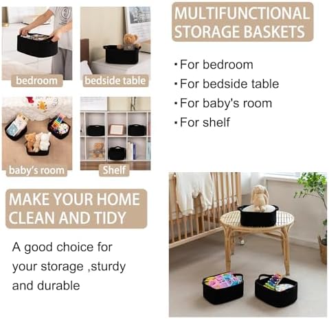 OIAHOMY 3 Pack Storage Baskets for Shelves Cotton Rope Storage Bins Black | Woven Baskets for Storage Nursery Storage Basket with Handles Baskets for Organizing Small Baskets Gift Baskets Empty