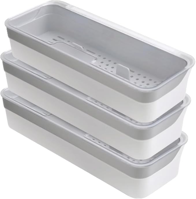 Plastic Kitchen Drawer Organizer with Lid and Drainer Stackable Utensil Holder for Countertop Silverware Tray Flatware Organizers - 13x4.7x2.4 Inch Spatula Cutlery Storage Box
