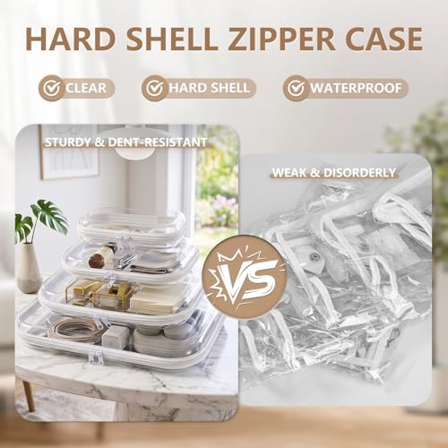 TenKa Clear Hard Shell Zipper Case, 6 Pack Extra Large Clear Zipper Pouches for Travel, Waterproof Hard Plastic Storage Bags for Office Supplies, Toys, Toiletry & Makeup (2M+2L+2XL)