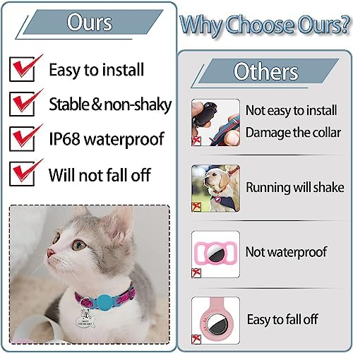 Waterproof Dog Collar with Airtag (1st & 2nd Gen) Holder, 1 Pack | Lightweight Silicone Hidden AirTag Holder for Dog Collar, Anti-Lost AirTag Case for Pet Cat Dog (Blue)