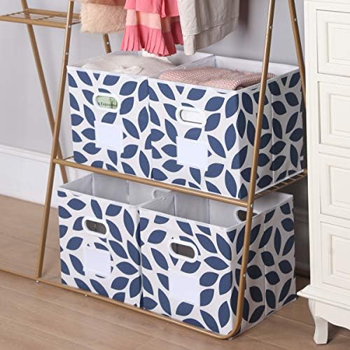 MAX Houser Set of 6 Foldable Fabric Storage Bins with Dual Plastic Handles, Closet Bedroom Drawer Organizer, Blue