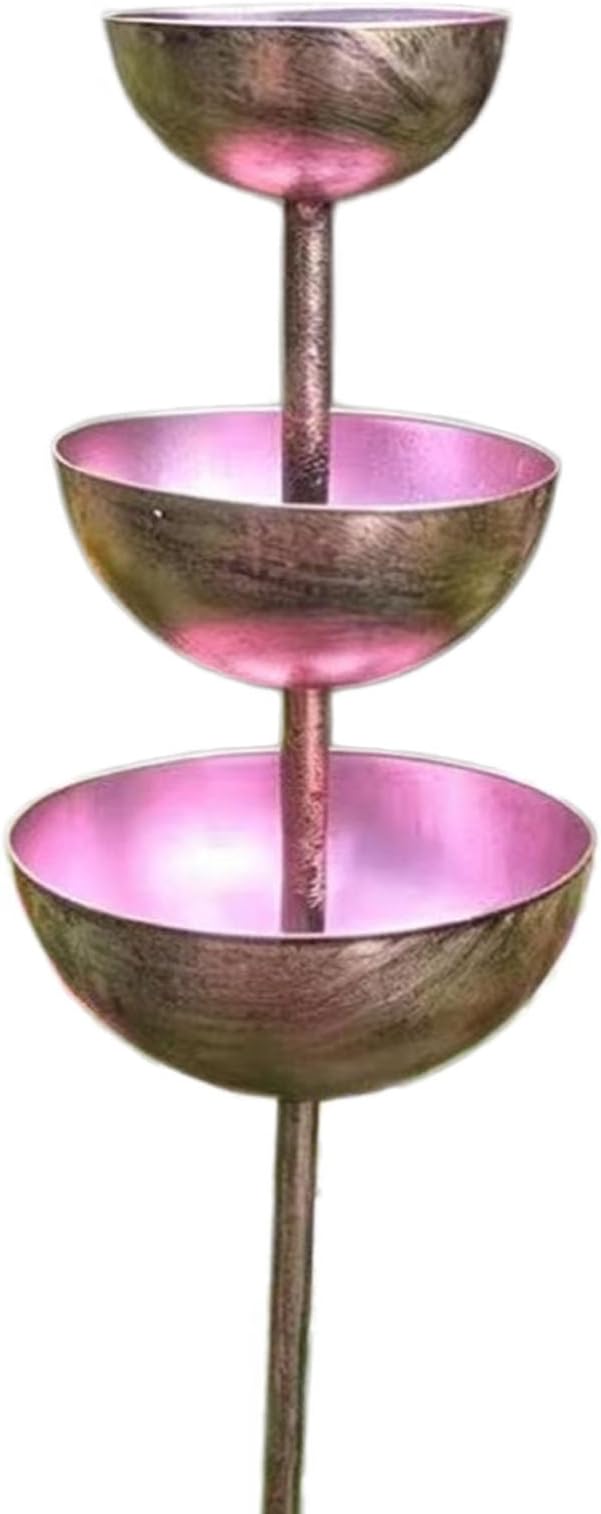 Rain Catcher Bird Bath 3-Tier, Rain Catcher Garden Stake, Antique Bronze Metal Water Bowls Bird Bath and Bee Watering Station with Soil Post for Lawn Edge,Flower Bed, and Open Yard Display