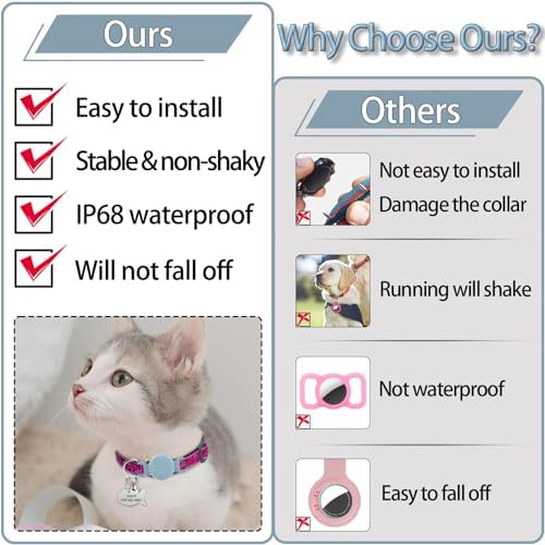 Waterproof Dog Collar with Airtag (1st & 2nd Gen) Holder, 1 Pack | Lightweight Silicone Hidden AirTag Holder for Dog Collar, Anti-Lost AirTag Case for Pet Cat Dog (Light Blue)