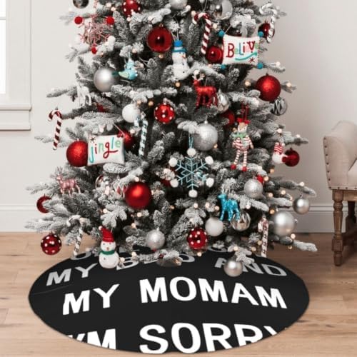 Christmas Tree Skirt, Soft Polyester Xmas Tree Skirts with Ribbon Ties, Rustic Farmhouse Holiday Party Decorations I Only Love My Bed and My Momma 48"