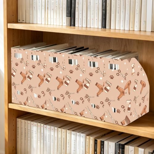 SPRIPORT Pet Paw Brown Print Water Resistant PP Magazine File Holder Organizer for Desk, Foldable Storage Rack for Library School Office Document Sorter with Labels 23x30x10cm (3 Pack)