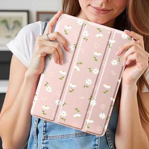 Cute Kawaii Floral Case for 11" iPad Pro 2022/2021/2020/2018, Clear TPU Smart Stand Back Cover with Pencil Holder, Auto Wake/Sleep Foldable Shockproof Protective Case
