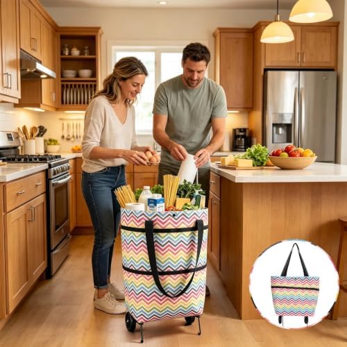Foldable Shopping Cart Rolling Bag, Heavy Duty Wheeled Cart Bag | Portable Compact Cart for Groceries, Laundry & Camping Gear for Travel & Apartment Storage