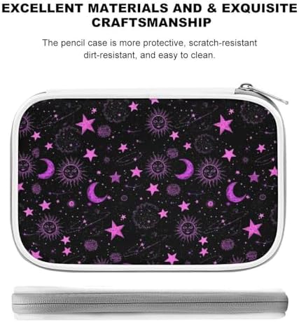 Cute Large Pencil Bag With Zipper Fashion Design Organizer For All Pens Space Galaxy Constellation Sun Moon Stars Pattern