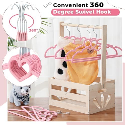 12 Pcs Pet Hangers 13'' Non-Slip Velvet Metal Hooks,Pink | 360° Swivel Rustproof Hooks, Space-saving for Dogs Cats, Home Closets and Grooming Salons, Small Pet Organizer
