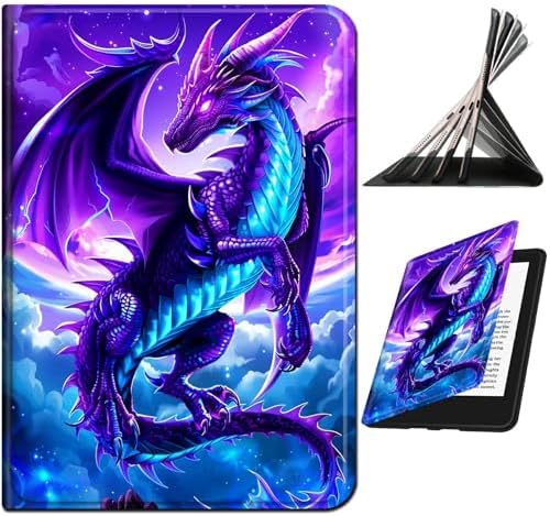 for Samsung Galaxy Tab E 9.6" 2015 SM-T560/T561/T567 Case | Slim Leather Smart Cover with Multi-Angle Anti-Slip Stand [Auto Wake/Sleep] Shell for Women Men - Galaxy Purple Dragon