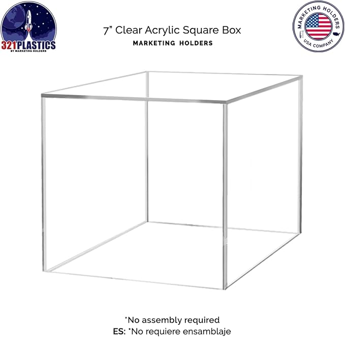 7 Inch Clear Acrylic Display Box with One Open Side No Lid Versatile Square Merchandise Storage Bin or Retail Product Riser No Assembly by Marketing Holders