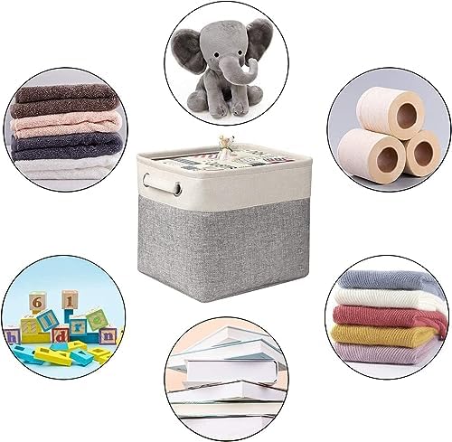Foldable Storage Bin Collapsible Basket 12" x 10" x 9.5" Cube Storage Organizer Bins with Dual Carry Handles for Home Closet Shelves Drawers Organizer, Set of 3, Grey