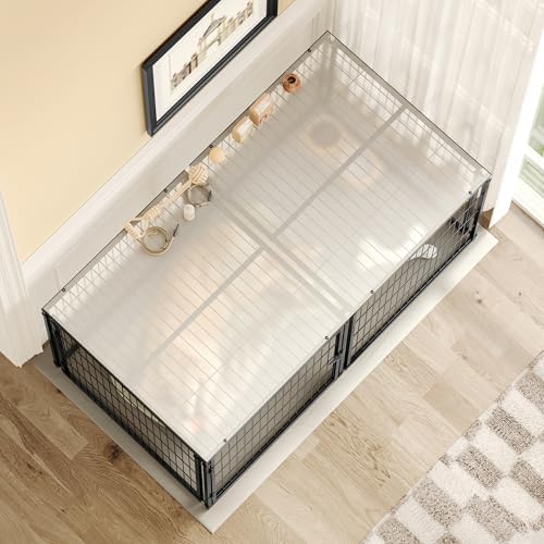 Large 63.7" Dog Playpen-Heavy Duty Metal Exercise Pen for Medium Dogs,Black | 63.7" x 34.2" x 31.7" heavy-duty metal dog pen with flexible front/side gate placement & secure latch.