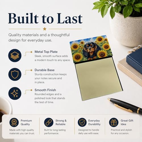Caroline's Treasures Cavalier Spaniel in Sunflowers Watercolor Sticky Note Holder Refillable Dispenser Desk Accessory 3x3 Pad Gift