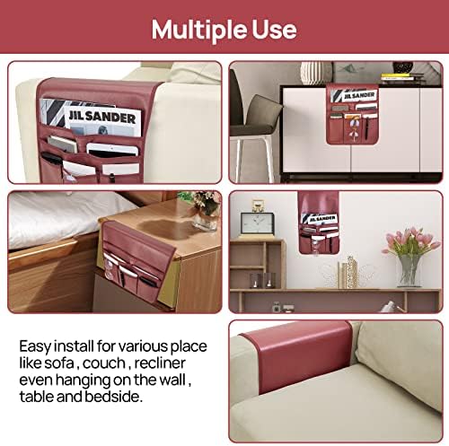 Teniux Remote Control Holder GRS Certified Armrest Organizer with 6 Pockets for recliner couch sofa, Recycled Material Armchair Caddy for Smart Phone, Book, Magazines, Ipad, Remotes(Rose Wine)