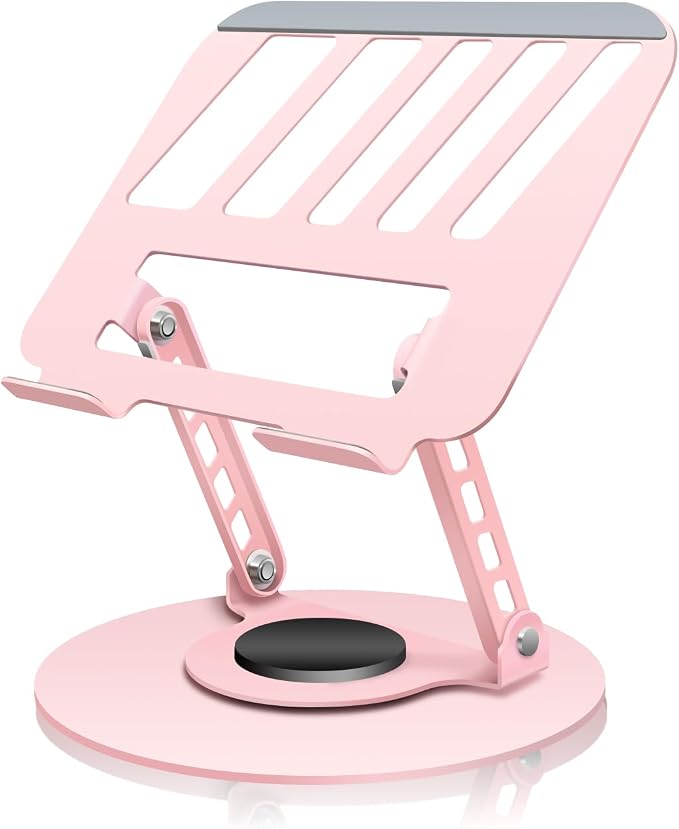 360° Rotating Adjustable Laptop Stand Perfect for Work, Painting,Office,Travel,Home,Fits MacBook & Laptops up to 13-15",Dual Rotary Shaft,Folding Design-Pink