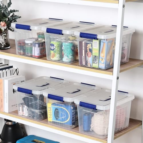 Farmoon 12 Quart Plastic Lidded Storage Bin, 6 Pack Latching Organizer Box