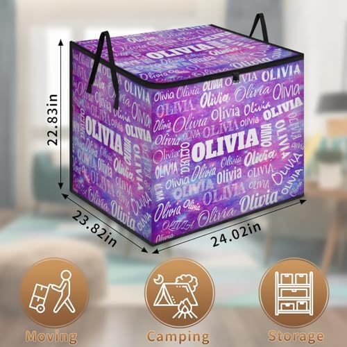 Custom Storage Baskets Cubes for Home with Name, Large Foldable Organizer Collapsible Storage Bins for Home Blanket Comforters Clothes Closet Nursery, Watercolor Purple Galaxy Background