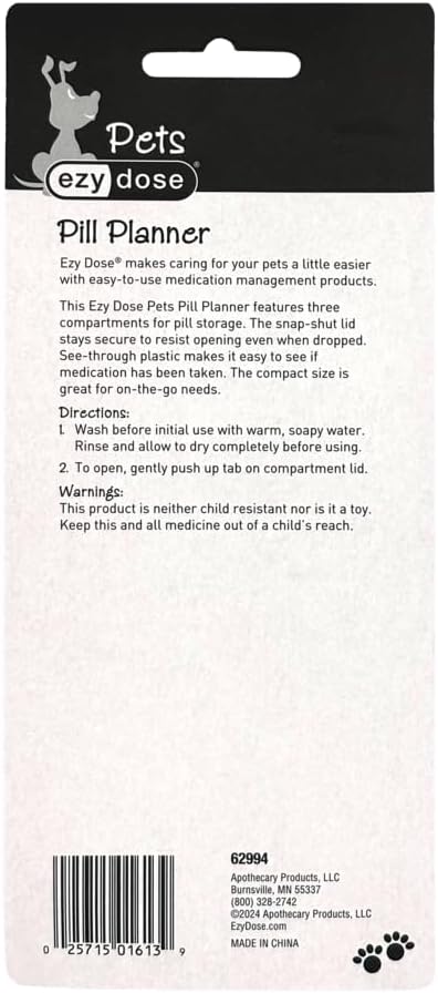 Ezy Dose Pets Dog Bone Pill Case, 3 Large Compartments, Orange | Medicine Planner, Vitamin Organizer Box for Dogs, Easy to Use, Transparent Lids, Convenient for Treats