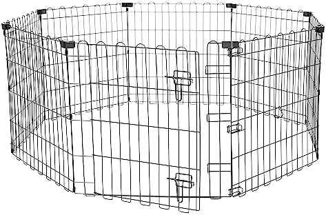 Amazon Basics Foldable Octagonal Metal Exercise Pen for Dogs, Indoor/Outdoor, Single Door, 8 Panels, 24" Height, Extra Small, Easy to Assemble, Black
