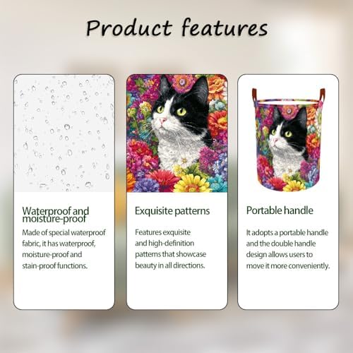 Laundry Basket 15.7x19.7 in Tuxedo Cat Floral Hamper for Bedroo