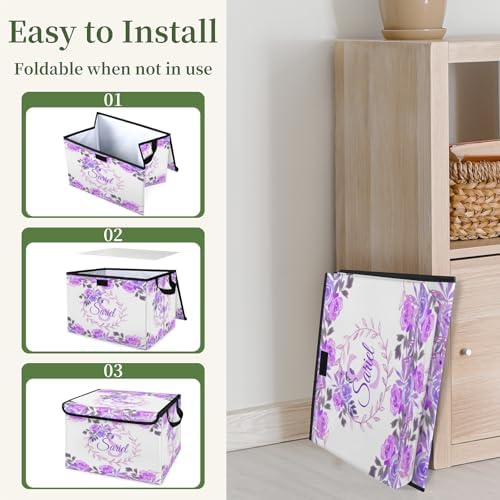 Purple Storage Bin with Lid Personalized Storage Baskets for Organizing Foldable Closet Organizers with Handles,Cute Basket for Boys Girls for Clothes Blanket Pet Dog Toy Basket Storage (1 Pack)