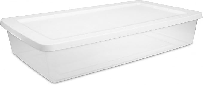 41 Quart Medium Storage Bin, Clear Plastic Underbed Storage (1-Pack) | Clear Body For Visibility, Low Profile Design, Container with Snap-On Lid, , Stackable, Underbed Fit, White