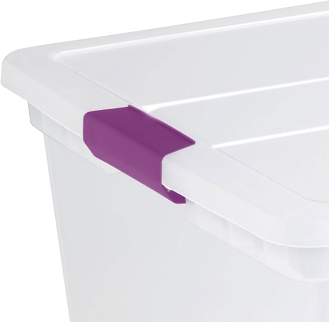 Sterilite Clearview Latch Boxes, Storage Bins with Lids, 110 Quart, 8-Pack | Clear Plastic Organizers with Color Accent Latches for Closet, Bedroom, Shelving Units, Dorm Room and Home Organization