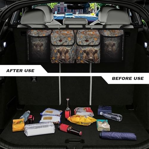Highland Cow Car Trunk Organizer Hanging Car Back Seat Storage Bag Auto Cargo Bag Automotive interior Accessories for Most Sedans SUV Jeep Trucks MPV Van