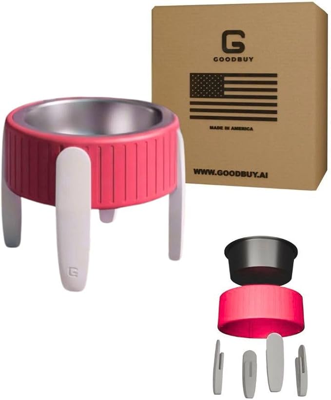 Pet Station Elevated Dog Bowl Stand for 6.8 in. Bowls - 3D Printed Dog Feeder - Adjustable Height Legs and Magnetic Fridge Mount Feeding Station - Made in USA (Pink, Bowl + Large Legs)