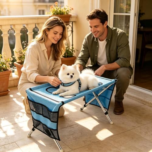 Dog Grooming Hammock- Non-Slip Pet Hammock with Stand | Foldable Frame | 830 G Pet Wash Hammock | Eight-Hole Suspending Bath Hammock For Small Medium Pets, Puppies, Cats, Home, Salon