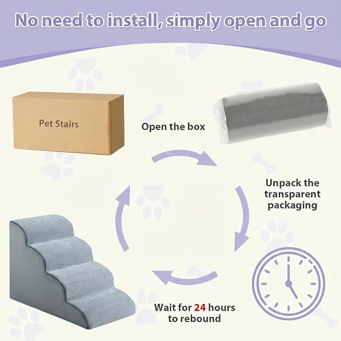 LEXTRO Dog Steps for Bed, 4-Steps Dog Stairs for Bed, Pet Ramp with Highly Supportive Foam and Non-Slip Bottom, Pet Stairs for Large Dogs and Medium Dogs (High 19.7 Inch)